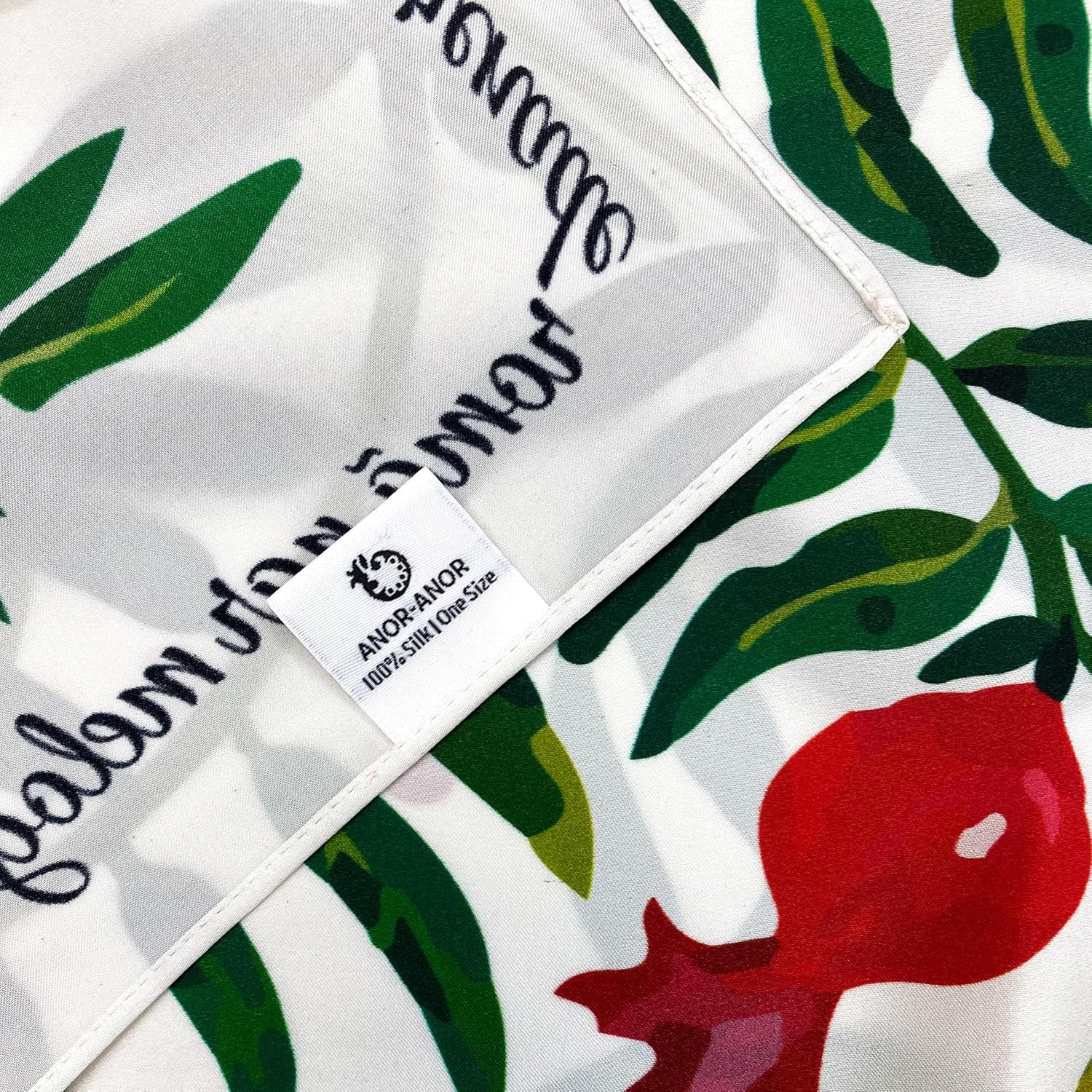 100% Silk Scarf with Pomegranate and Floral Garden Print Lightweight Summer Shawl Wrap for Women