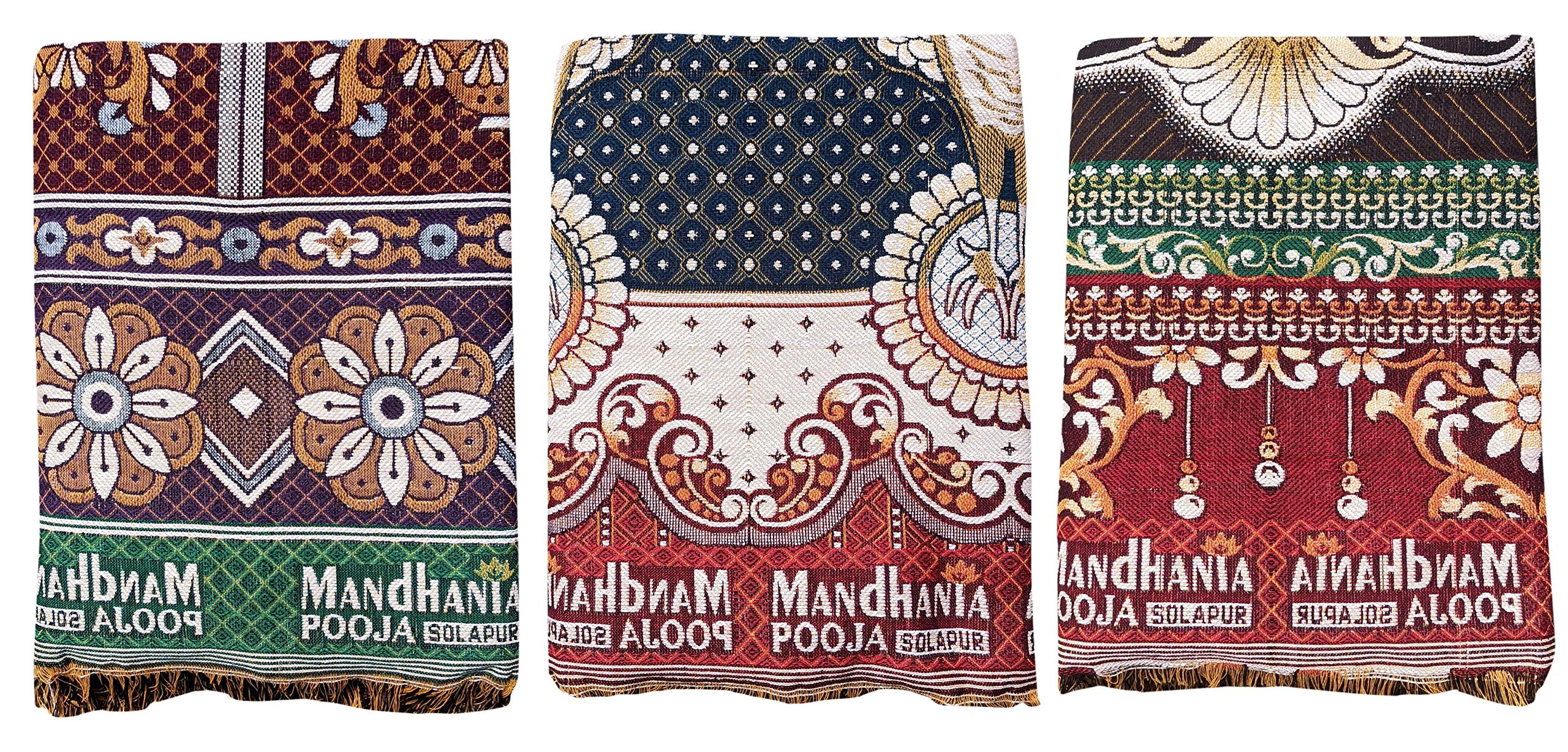 Mandhania Cotton Pooja Solapuri Chaddar Single Bed Blanket (Multicolour) - Pack of 2