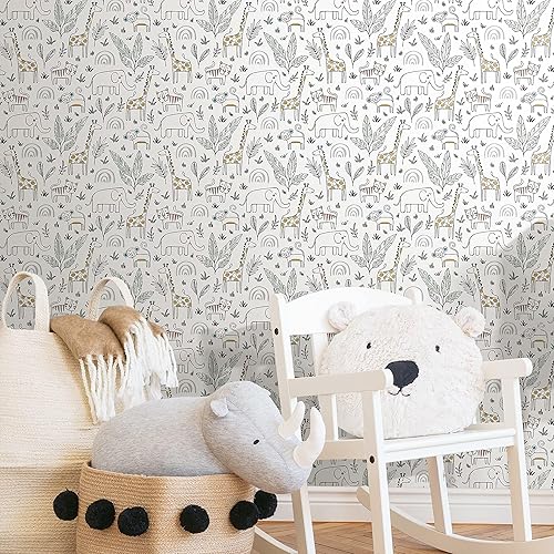 Miniatura 8 de RoomMates RMK11980RL - Papel tapiz autoadhesivo con diseño de selva blanca y amarilla