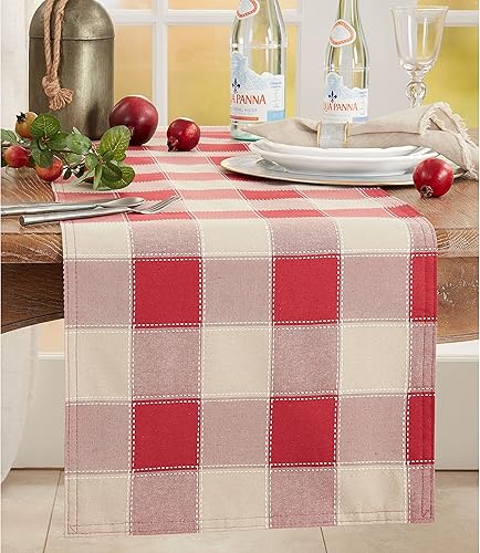 Vista 28 de SARO LIFESTYLE Camino de mesa a cuadros cosido, moca, 16 x 90 pulgadas (8571.MC1690B)