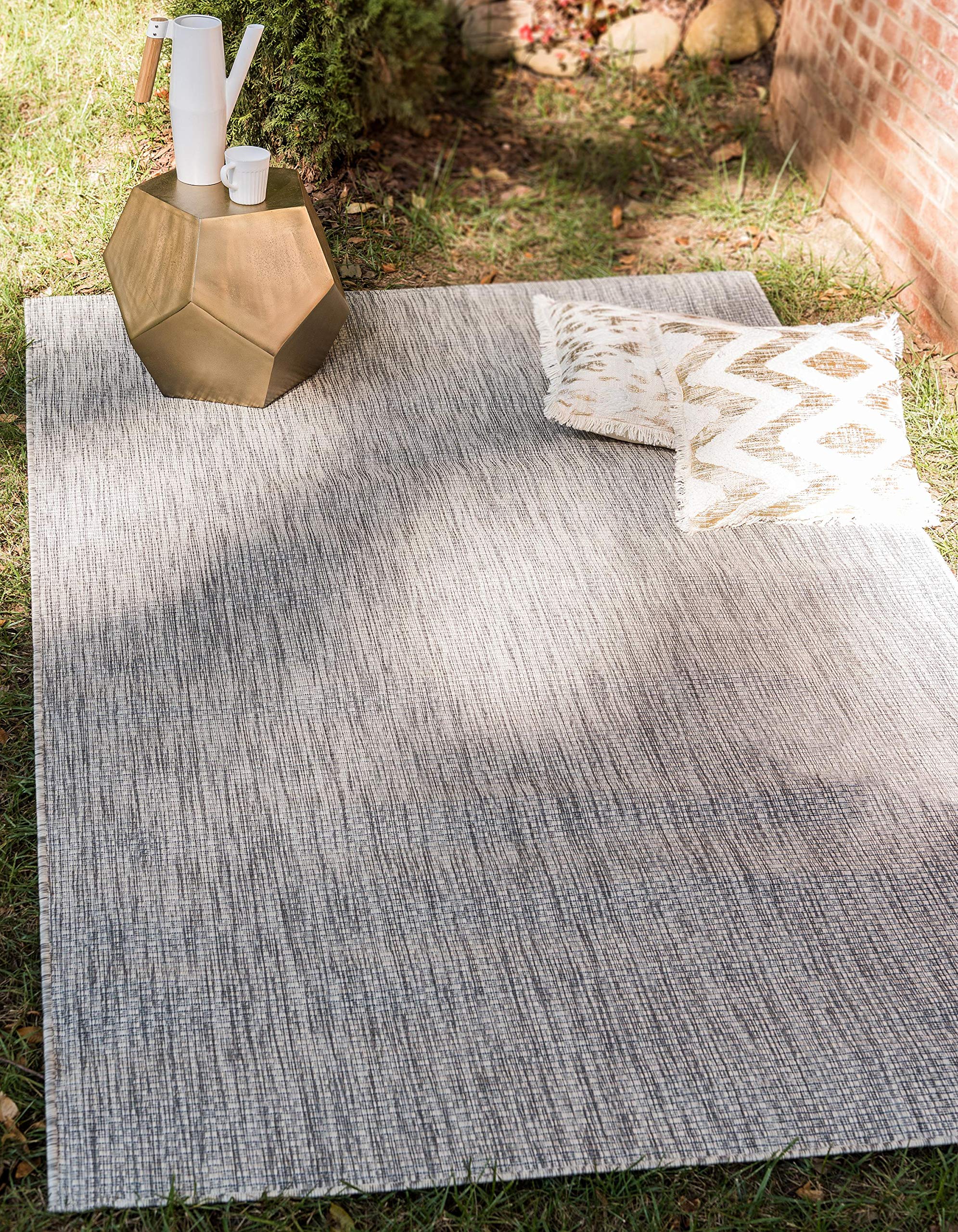 unique loom collection casual transitional solid heathered indoor/outdoor flatweave area rug (5' 3" x 8' rectangle, light gray/ivory)