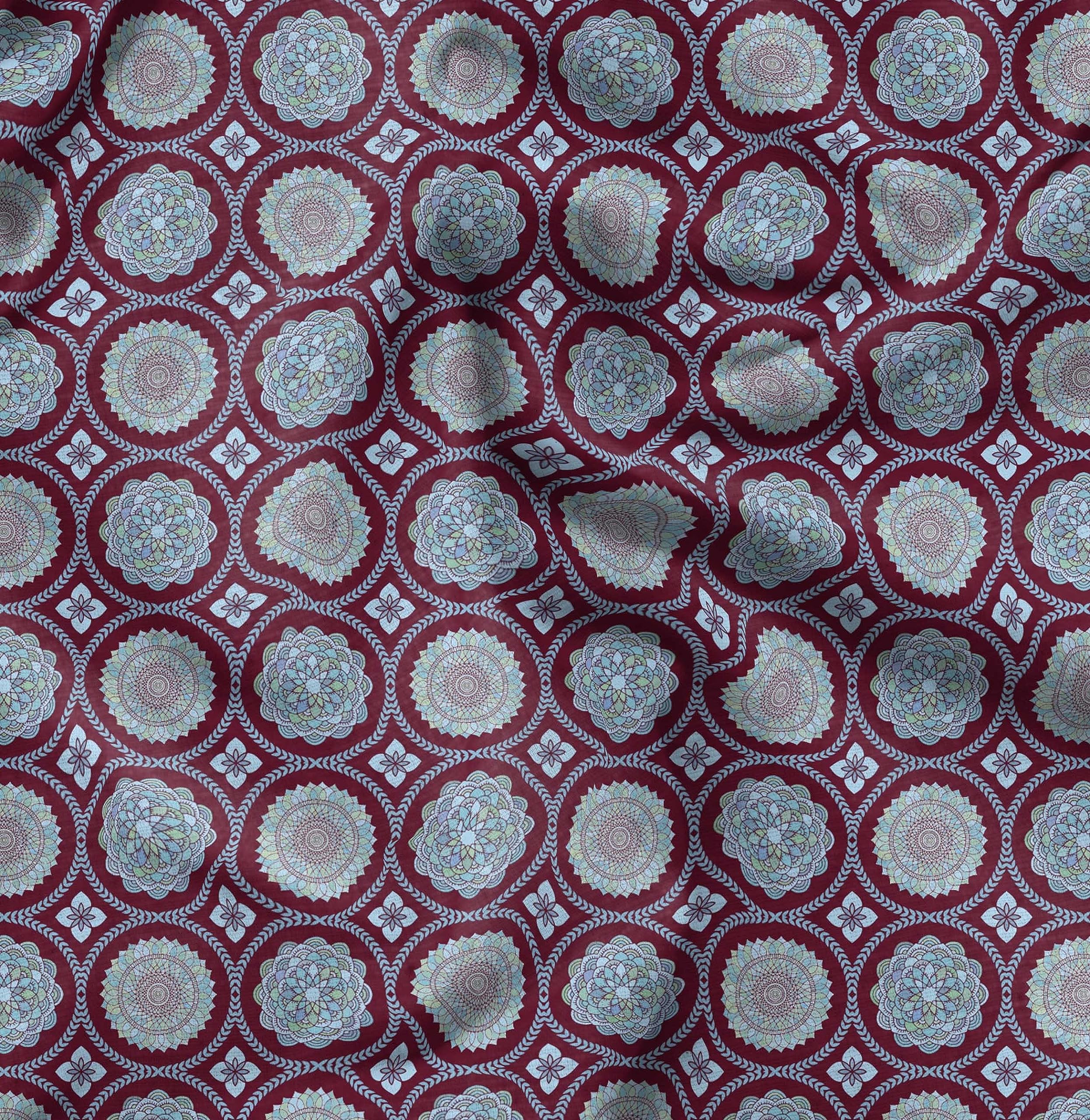 Soimoi Cotton Cambric Red Fabric - by The Yard - 42 Inch Wide - Blue Mandala Textile - Calm and Tranquil Designs for Various Projects Printed Fabric