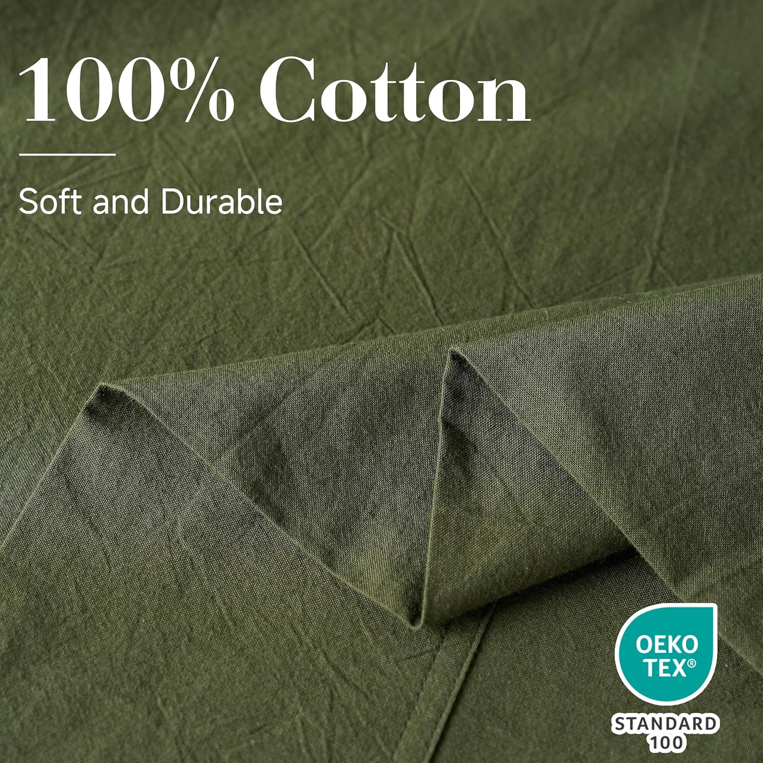 100% Washed Cotton Yarn-Dyed Sheet Set Twin Size, Breathable Durable Soft Bedding Sheets Set 3 Pcs-1 Flat Sheet, 1 Fitted Sheet with 17” Deep Pocket & 1 Pillowcase (Dark Green, Twin)