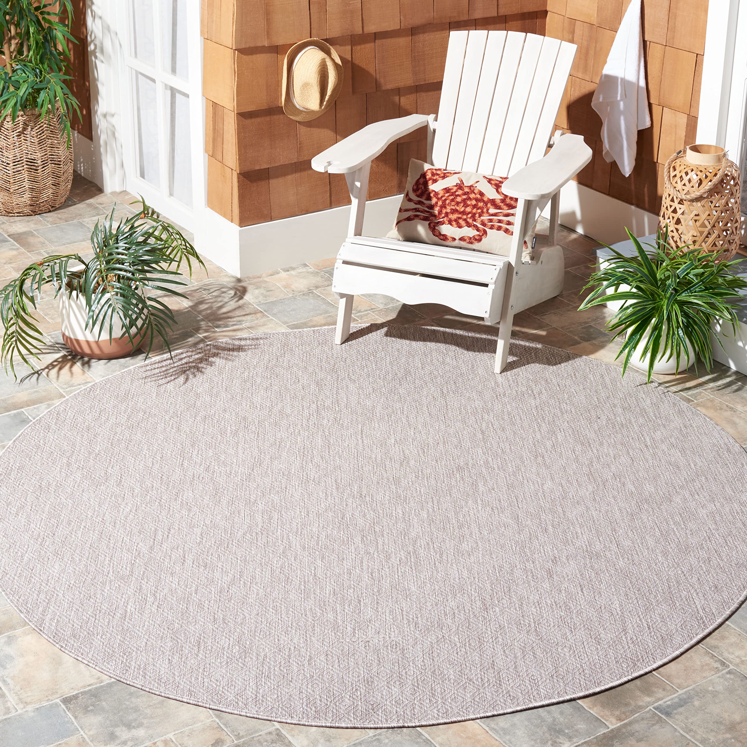 SAFAVIEH Washable Rug Outdoor Courtyard Collection - 9' Round, Beige & Beige, Non-Shedding & Easy Cleaning, Ideal for Patio, Backyard, Mudroom (CY8520