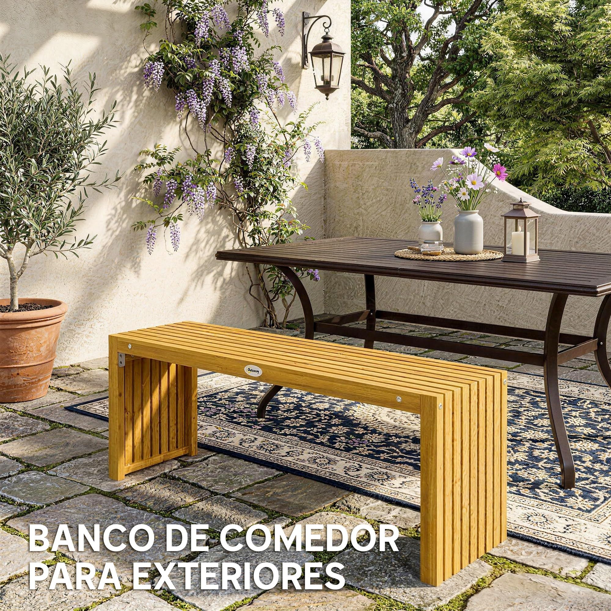 Outsunny Banco de Jardín de Madera, 110 cm, Banco Exterior Rústico de 2 Plazas con Asiento de Listones, Carga 240 kg, para Patio, Porche, Parque, Balcón, Natural