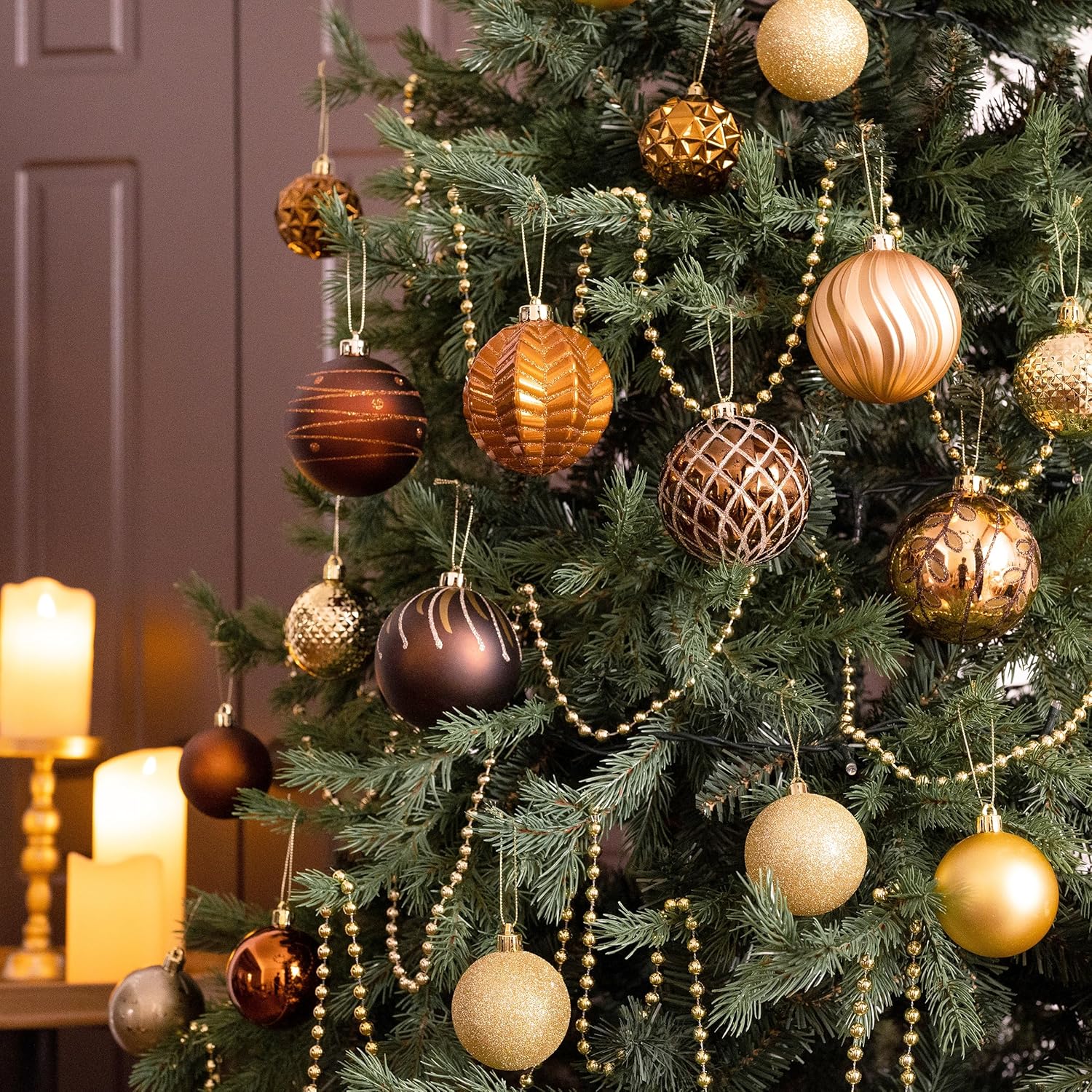 Valery Madelyn Christmas Ornaments Set, 16ct Bronze Copper and Gold Shatterproof Christmas Tree Decorations Ball Ornaments Bulk, 3.15 Inches Elegant Hanging Ornaments for Xmas Trees Decor - Image 6