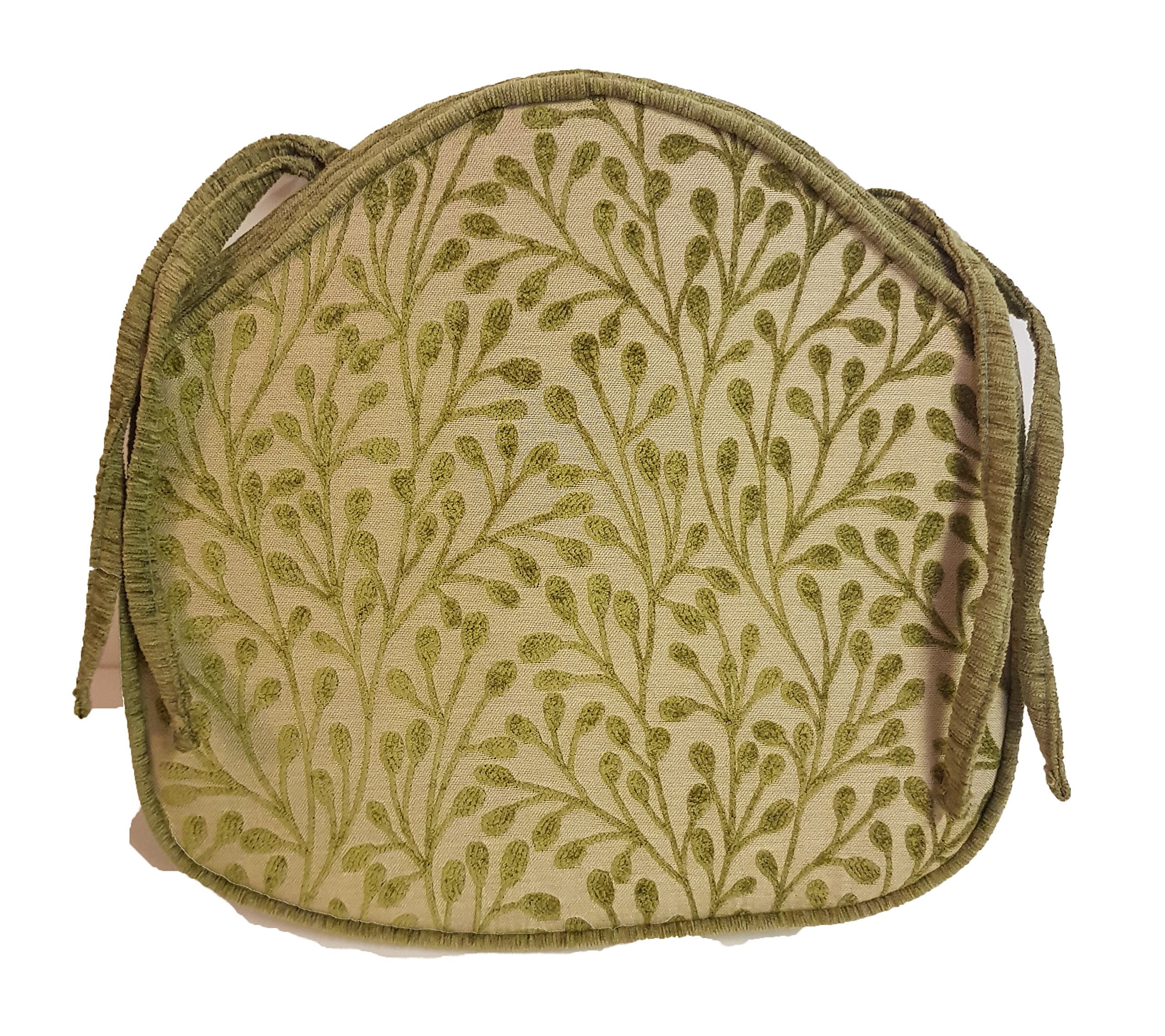 Homestreet Luxury Seat Pad in Patterned fabric, Pimlico pattern thick chenille devorΓ© design made in the UK from (Sage)
