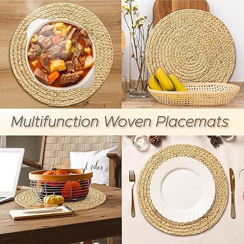 Miniatura 4 de BLUEWEST Manteles individuales tejidos, manteles individuales redondos de 13 pulgadas (paquete de 10) manteles individuales de mimbre de jacinto de