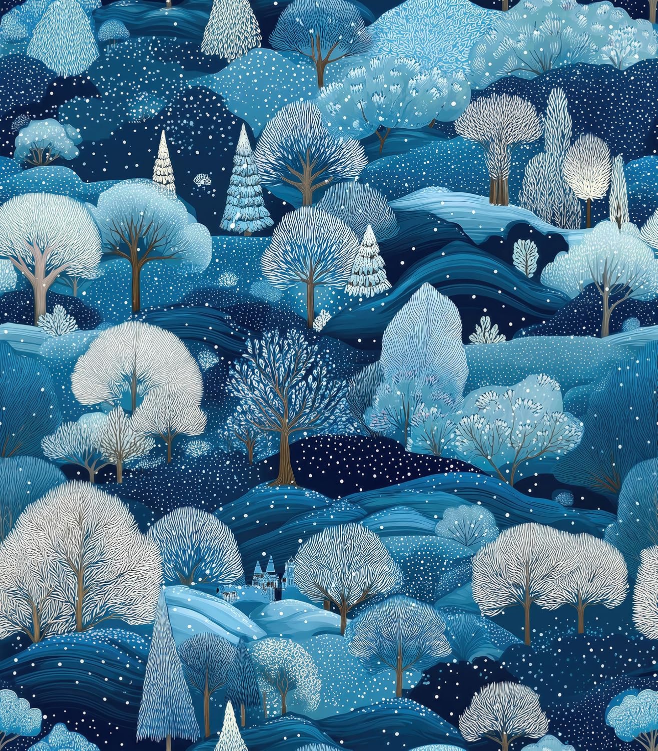 Wallpaper Peel and Stick, Self-Adhesive Vinyl Nature Themed - Dreamy Blue Forest Removable Mural Wall Decor for Bedroom & Study, 17.7x236 Inch