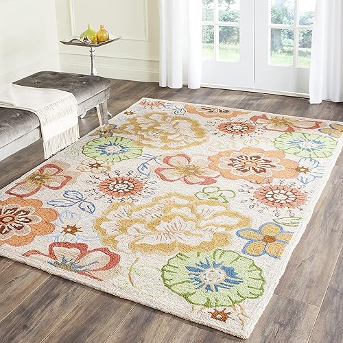 SAFAVIEH Four Seasons Collection FRS467E - Alfombra floral con gancho a mano, 4 x 6 pies, color beige y rojo