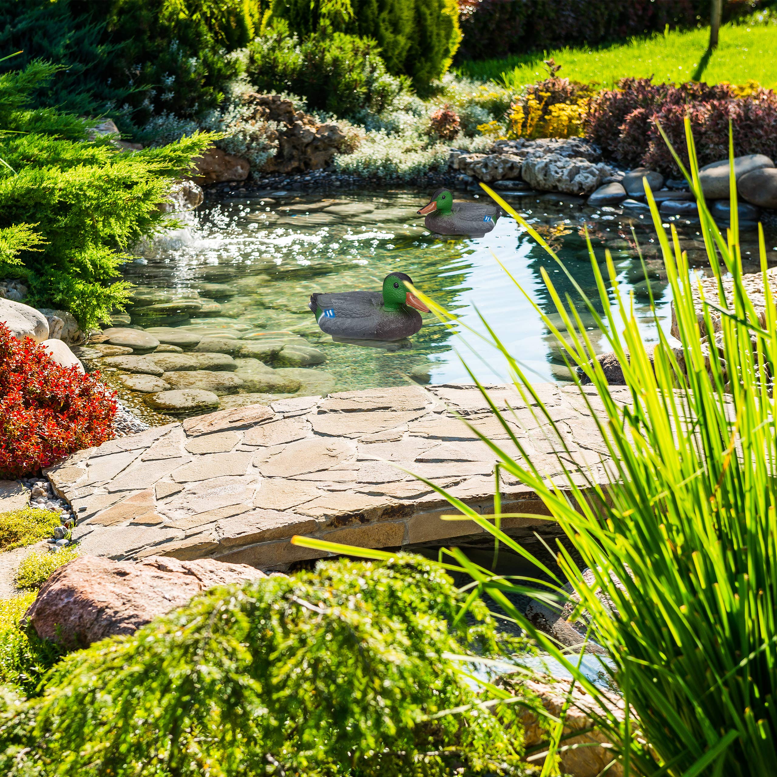 Relaxdays Pato para Estanque, Flotante, Plástico, Impermeable, Adorno de jardín
