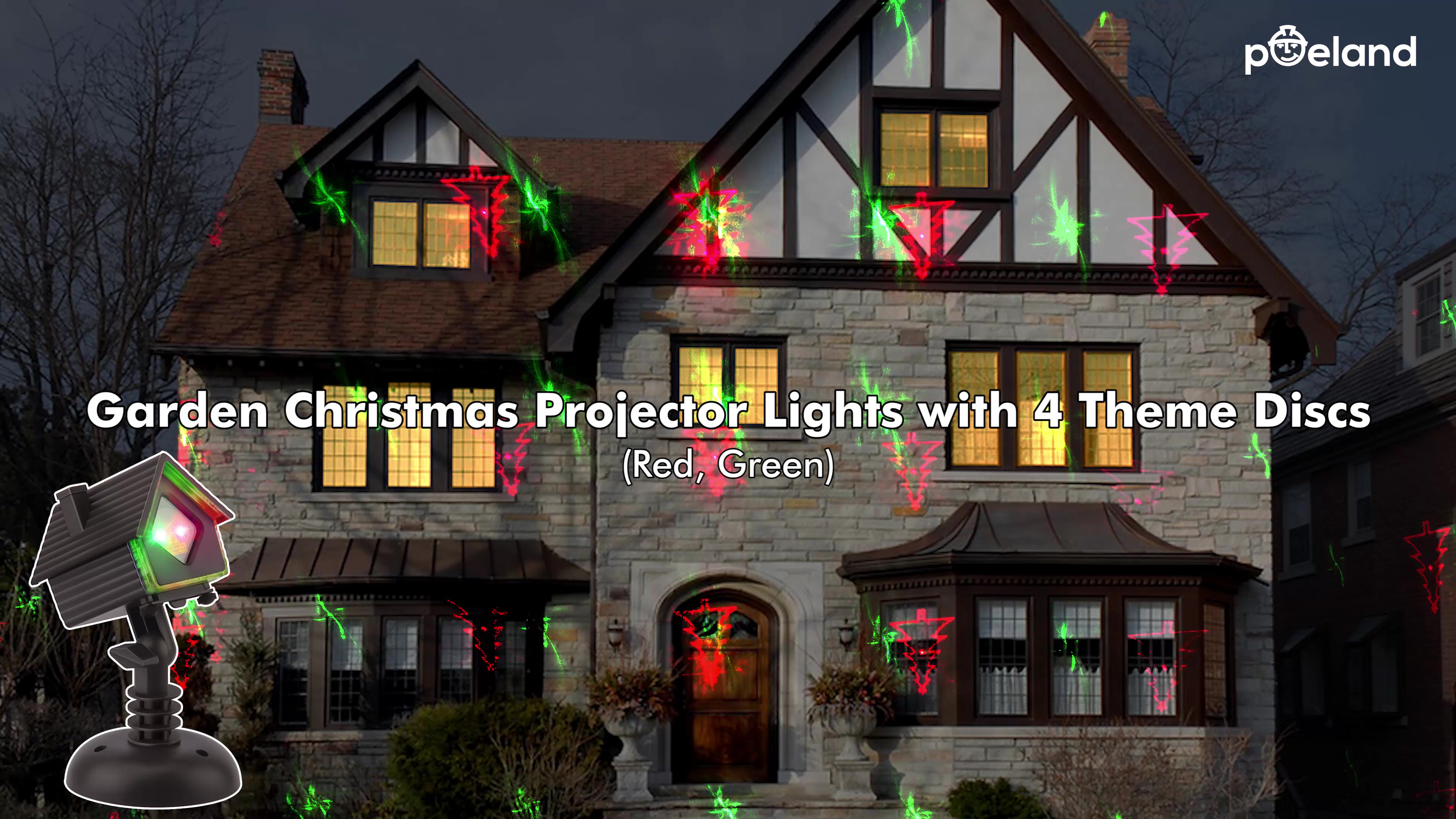 Image of Poeland Christmas Projector Lights Garden Laser Lights with 4 Theme Multi Patterns, Holiday Projector Light IP65 Waterproof Outdoor Indoor Decorative Lighting for Xmas Birthday Party