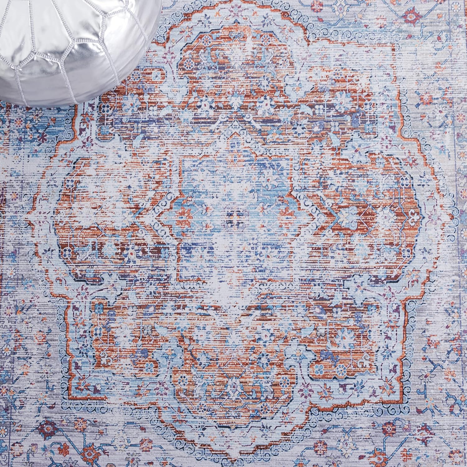 SAFAVIEH Washable Rug Tucson Collection - 6' x 9', Beige & Rust, Slip Resistant & Easy to Clean, Ideal for Living Room, Bedroom, Dining Space (TSN145B)