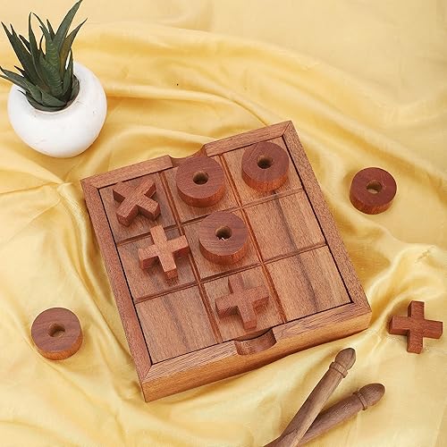 Miniatura 2 de Ajuny Tic Tac Toe - Juegos de mesa clásicos para niños y adultos con caja de almacenamiento decorativa de madera, mesa de centro de granja, sala de