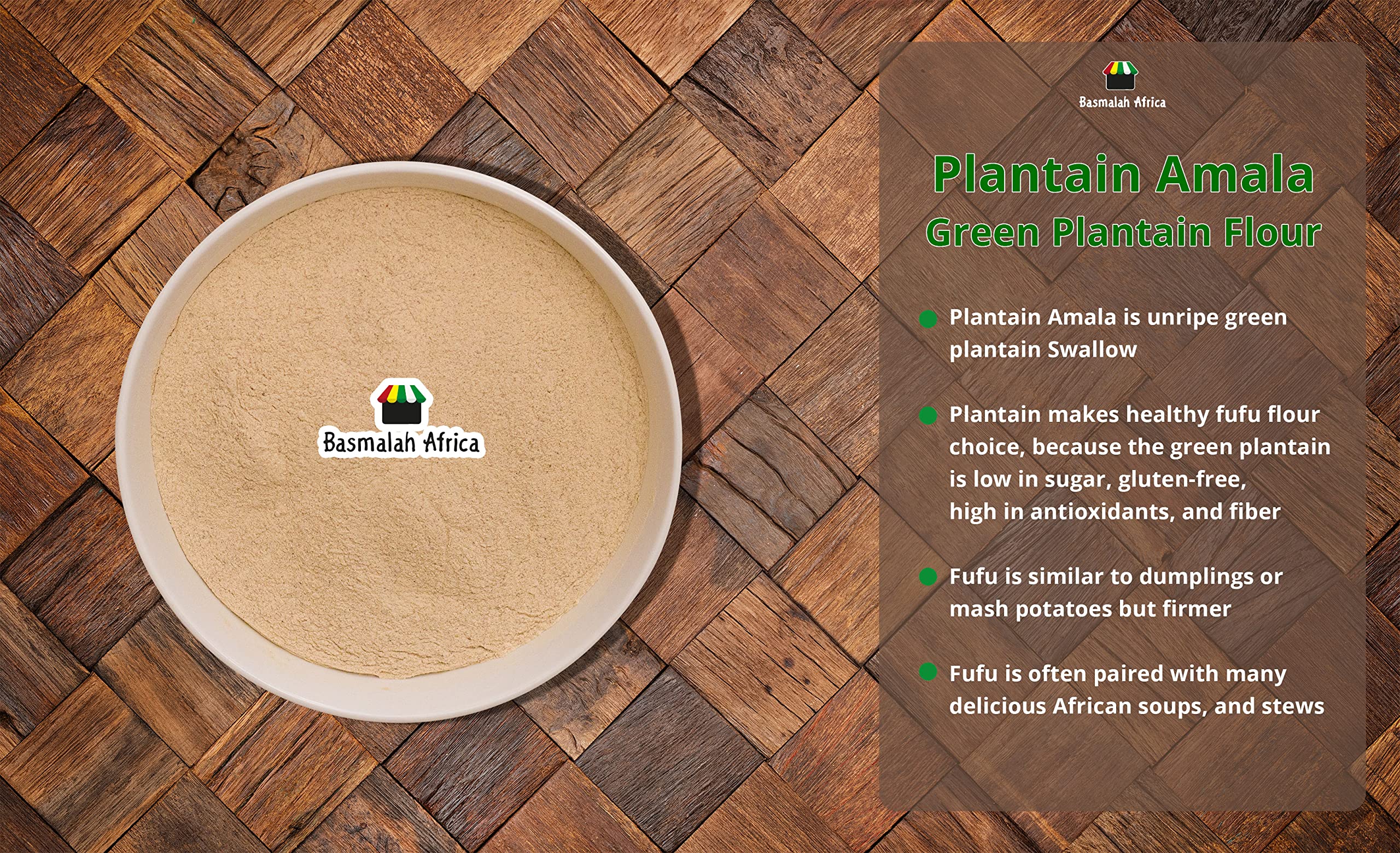 Basmalah Africa Plantain Amala Flour, Green Plantain Flour, Fufu Powder, Fufu Flour, Fufu Mix