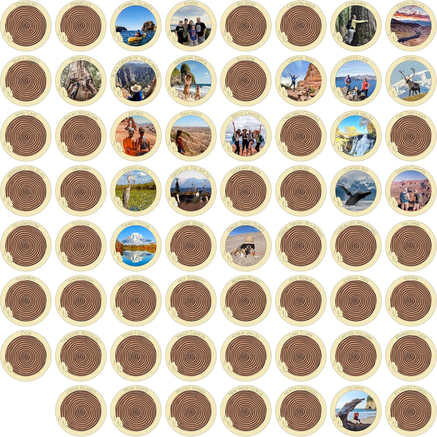 1DEA.me Wooden National Parks Checklist Gift - 63 Photos Bucket List – Includes Secure Photo Maker – Set of 63 Frames 2.5×2.5 in – Easy to Use, Built to Last and Uniquely Yours