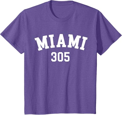 Miniatura 66 de Miami 305 USA American College Font T-Shirt Negro,Azul Marino,Azul Pastel,Arándano,Rojo,Plateado,Hierba,Verde Kelly,Marrón,Verde Oliva,Jaspeado