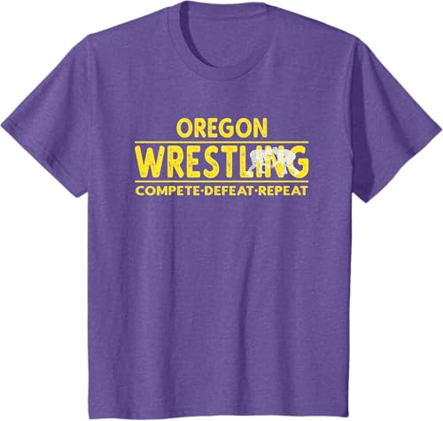 Miniatura 60 de Oregon Wrestling - Compete, Defeat, Repeat T-Shirt Negro,Azul Marino,Asfalto,Blanco,Azul Pastel,Arándano,Rojo,Verde Bosque,Verde Kelly,Verde