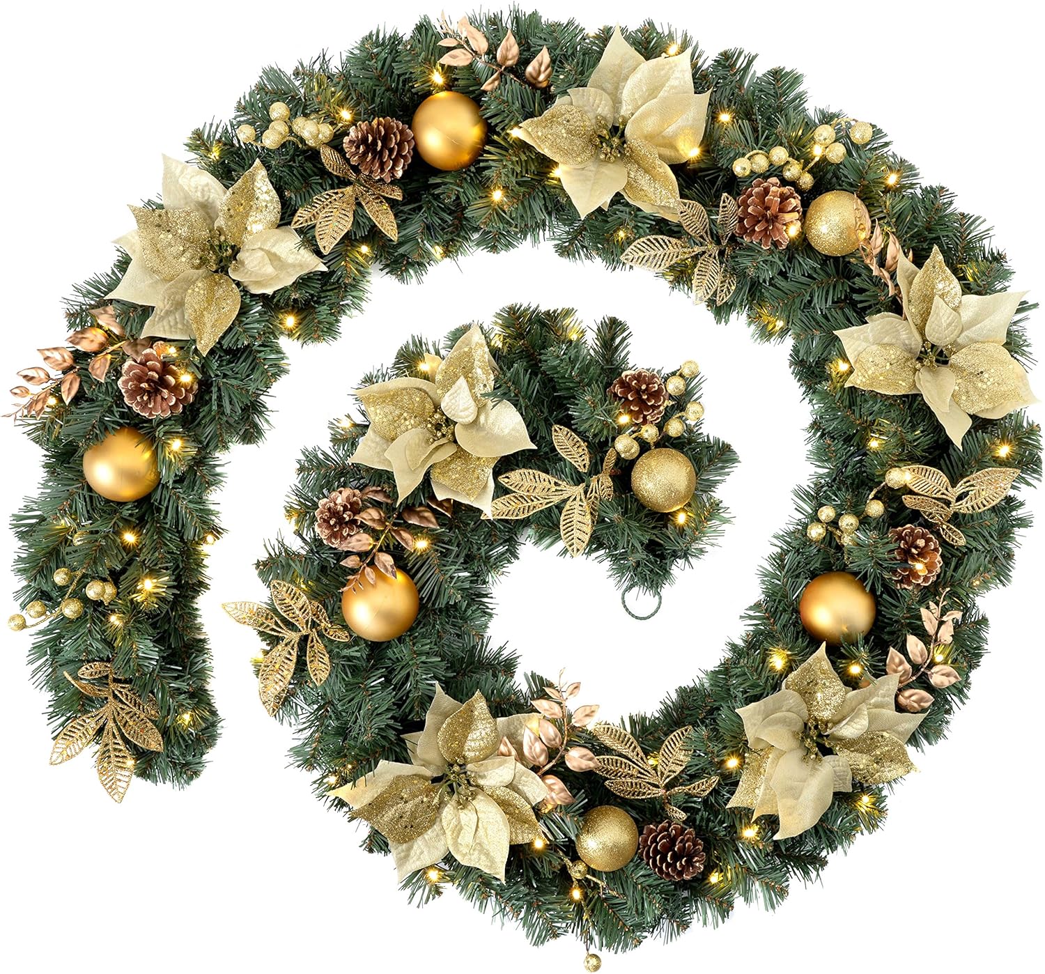 WeRChristmas Extra Thick PreLit Decorated Garland with Warm White 80