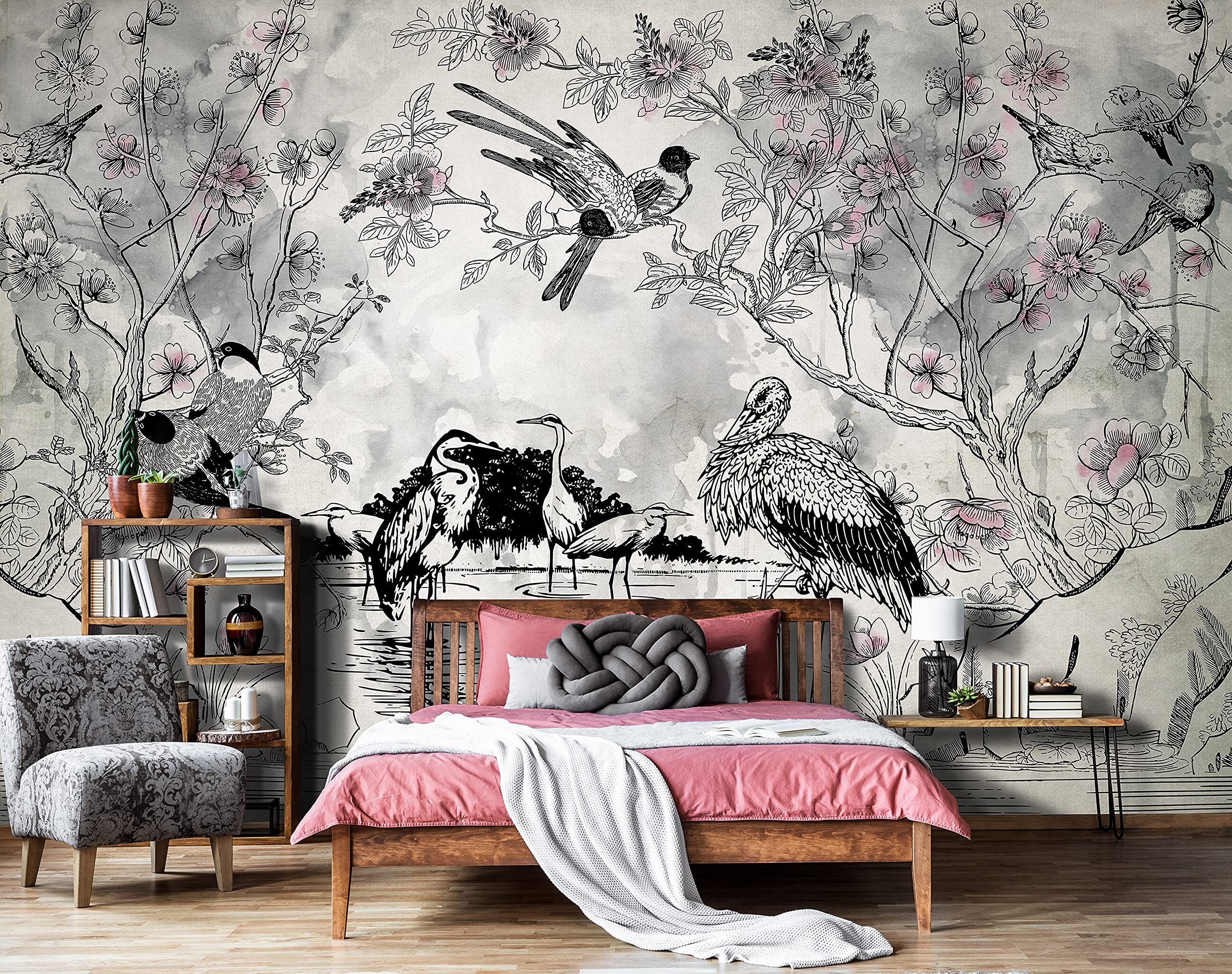 WallArena Tapeta winylowa Consalnet - VEXL (208 x 146 cm) 2 sztuki tapeta do salonu i sypialni - - tapety - pokrycie ścian - ściana z funkcjami i ściana ze zdjęciami - Żurawie