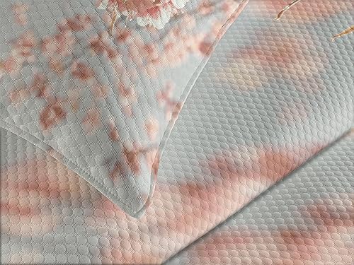 Miniatura 3 de Ambesonne Juego de colcha de durazno, paisaje japonés, árbol de Sakura, flor de cerezo, fotografía de naturaleza en primavera, colcha decorativa de