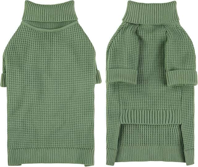 KONVINIT Hundepullover Kleine Mittelgroße Hunde,Winter Warm Hundepulli Rollkragen Hund Pullover Strickpullover für Chihuahua,Dackel,Französische Bulldogge usw.,Green M product image