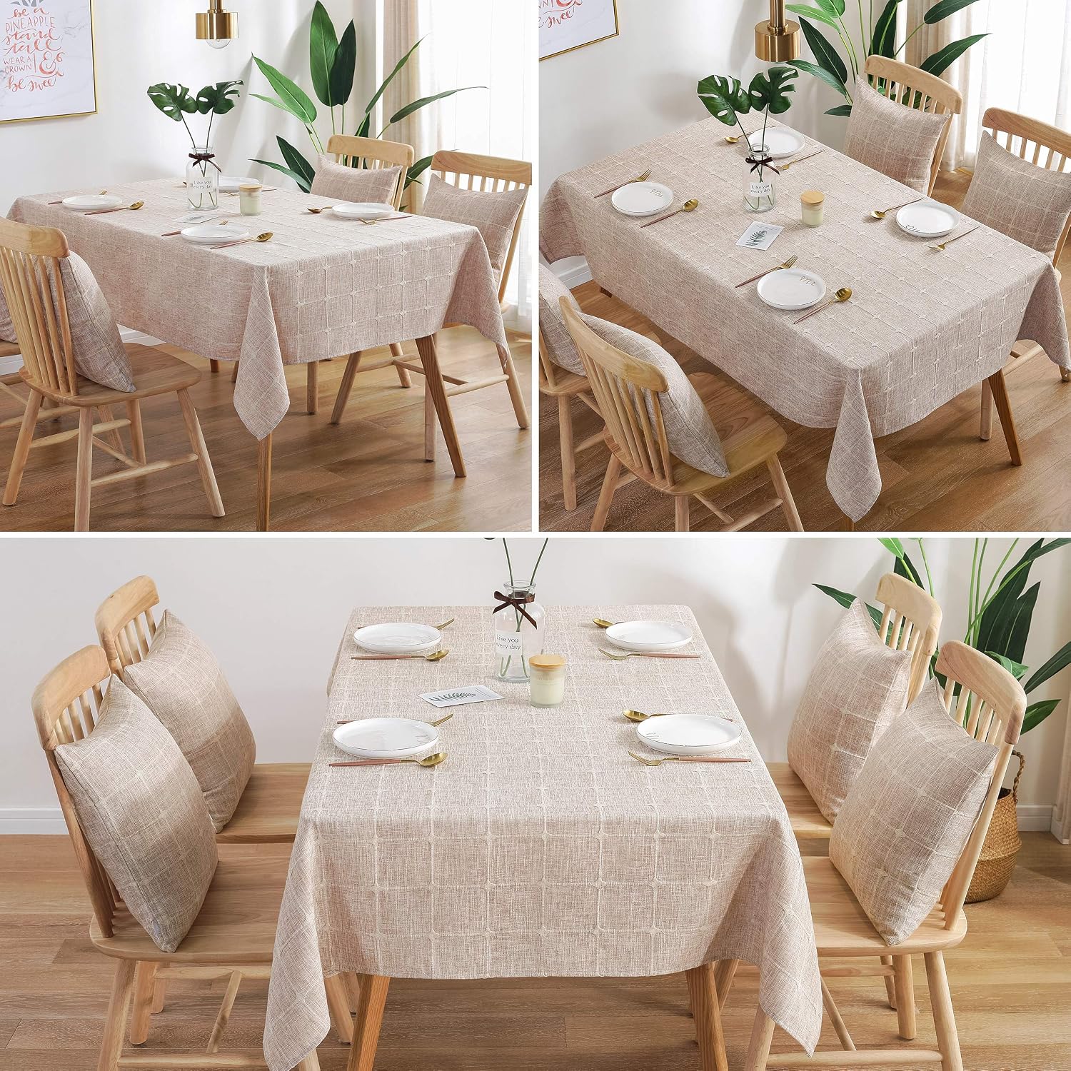 AmHoo Checkered Tablecloth Rectangle Heavy Weight Plaid Gingham Table Cover for Kitchen Dinning Tables Tabletop Decoration 54 x 72 Inch Brown