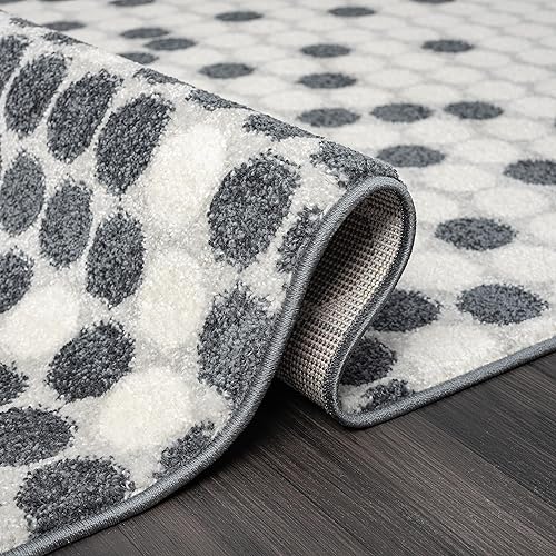 Miniatura 5 de Abani Nuevo Collection - Alfombra de área, diseño moderno de azulejos octogonales marfilgris, 4 x 6 pies, fácil de limpiar, duradera para niños y