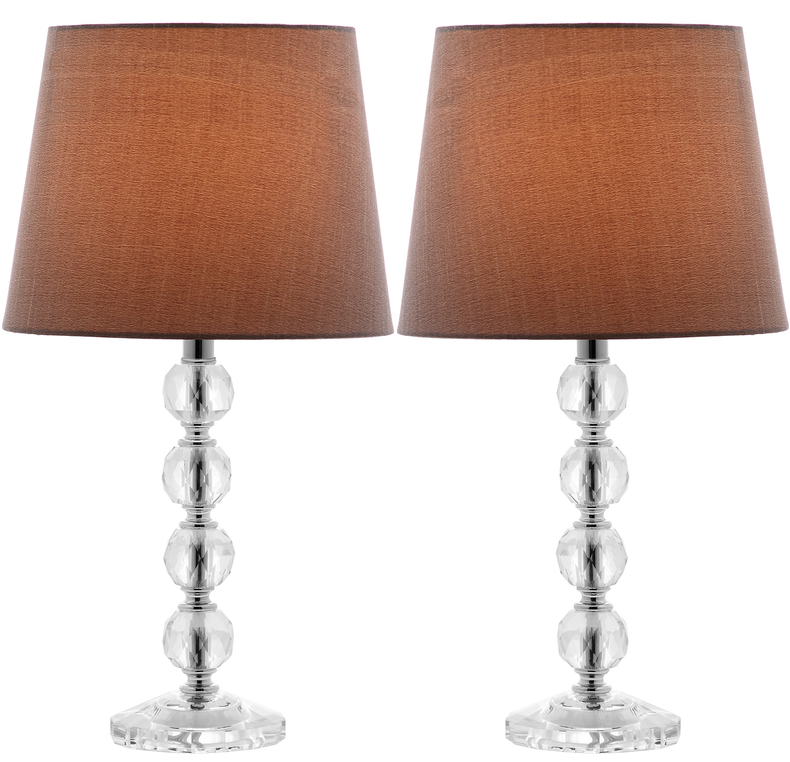 SAFAVIEH Lighting Collection – Nola Set of 2 Modern Glam Stacked Crystal Ball 16-Inch Table Lamps with Light Grey Shade, LED Bulbs Included, Bedroom