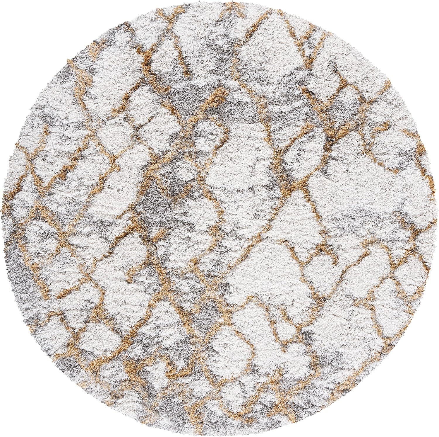 SAFAVIEH Horizon Shag Collection Area Rug - 6'7" Round, Ivory & Gold, Modern Abstract Design, Non-Shedding & Easy Care, 2-inch Thick Ideal for High Traffic Areas in Living Room, Bedroom (HZN894D)