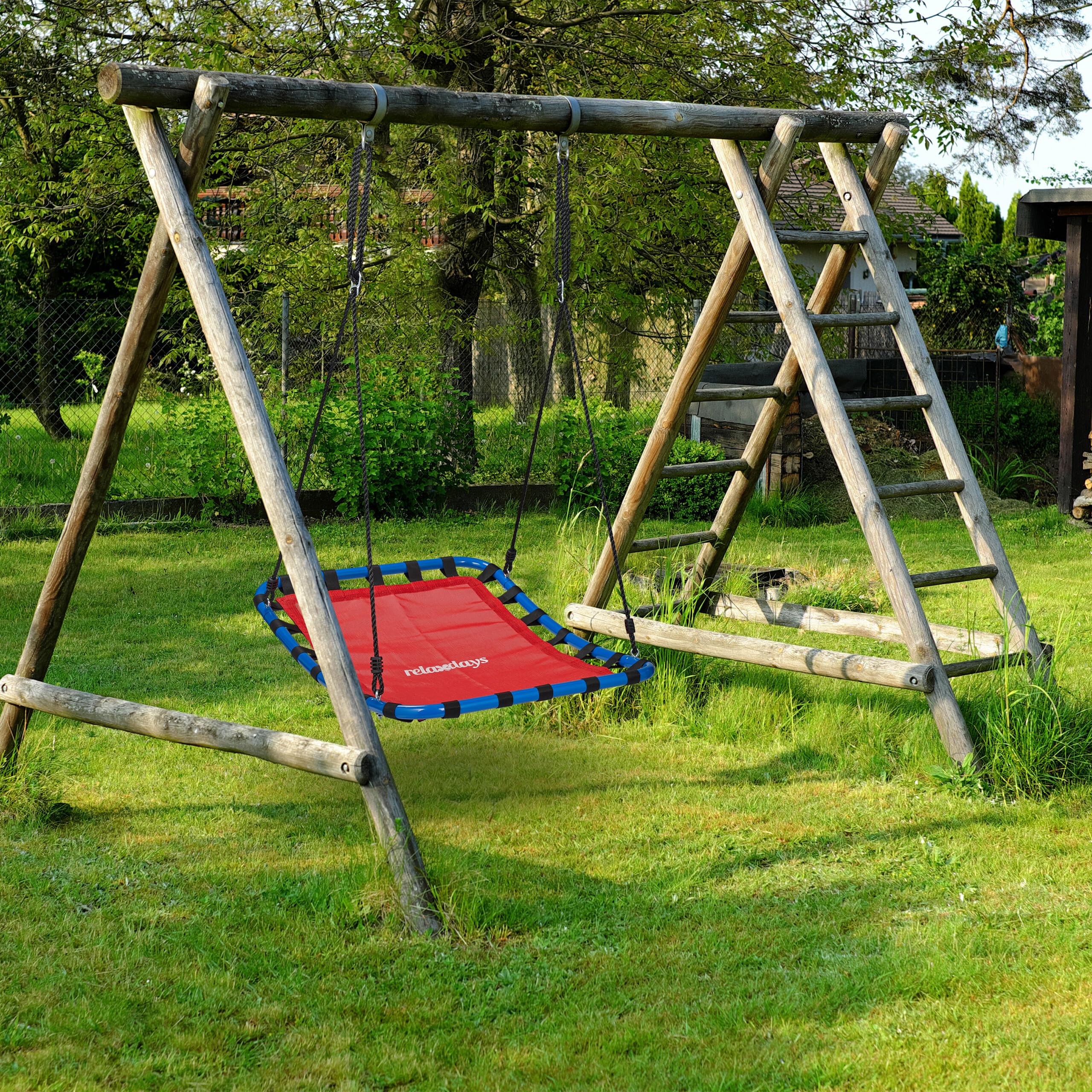 Relaxdays Altalena a Nido per Esterni, Dondolo per Il Giardino, Regolabile, Carico Fino a 100 kg, LP76x103 cm, Rossa Blu