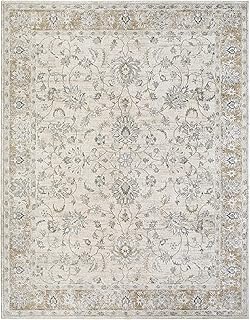 Hauteloom Claydon Boho Vintage Traditional Oushak Area Rug - Farmhouse Oriental Floral Damask Carpet for Living Room, Bedroom, Dining Room - Taupe, Beige, Olive; Blue 7'10