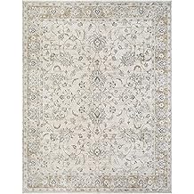 Hauteloom Kerem Boho Vintage Traditional Oushak Area Rug - Farmhouse Oriental Floral Damask Carpet for Living Room, Bedroom, Dining Room - Taupe, Beige, Olive; Blue 2'7" x 3'11"