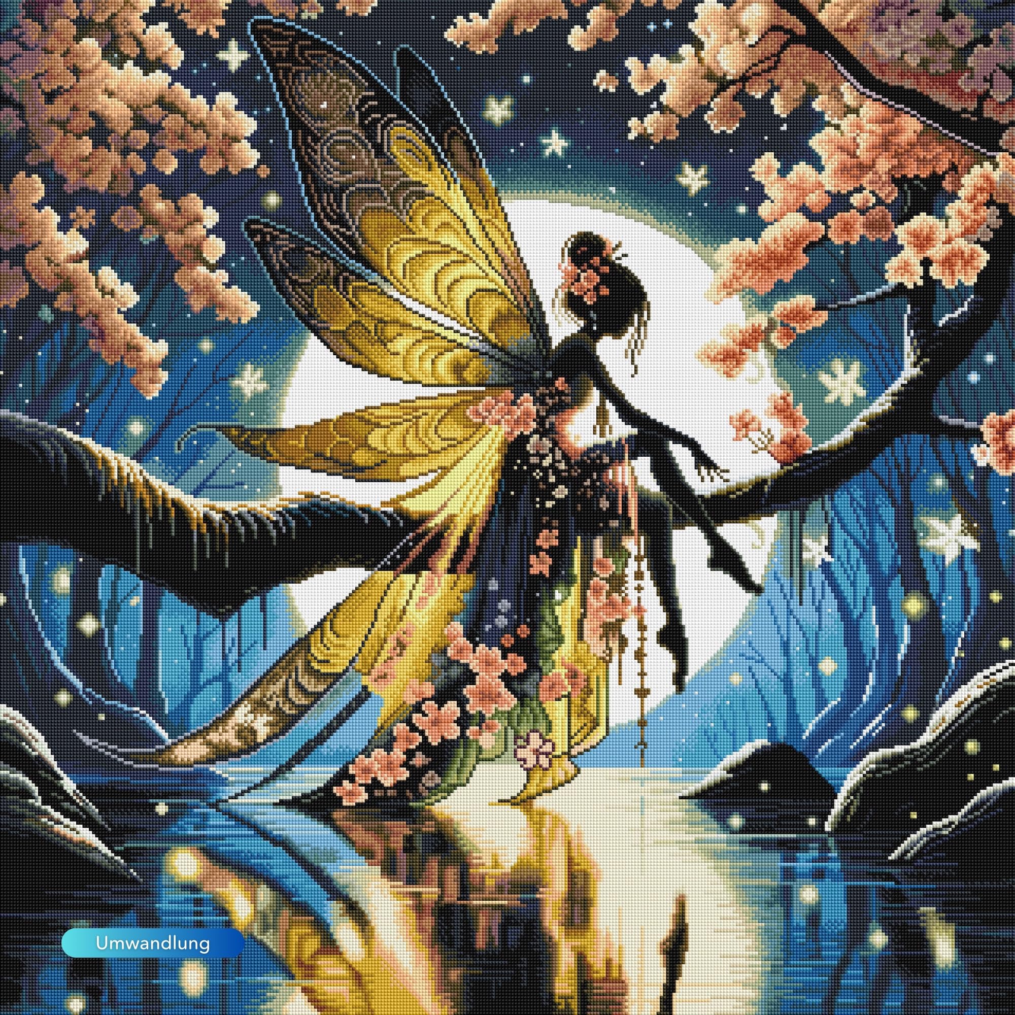 Picmondoo Diamond Painting - 80x80cm - Mondscheinfee | quadratische Harzsteine, AB-Steine, Strass- & Metallicfarben, klares Raster, Stift, Wachs & Schale für entspanntes DIY