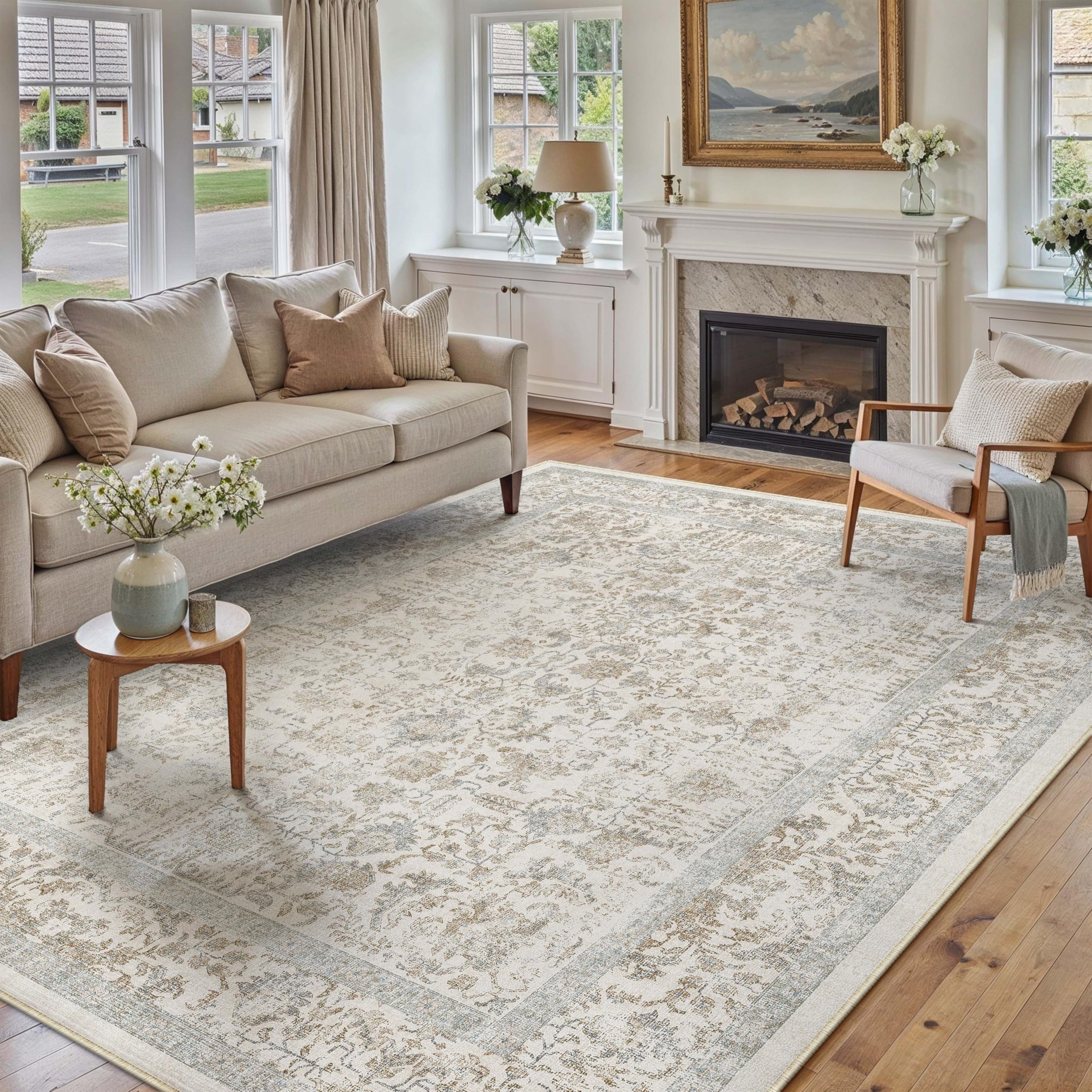 HUGEAR Taupe Vintage Teppich Wohnzimmer 180x270cm Waschbar