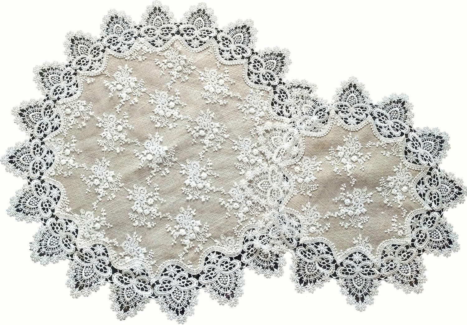 Galleria di Giovanni Lace Doily Set of 2 Table Toppers Doily 24 inch & 16 Round Neutral Burlap Natural Taupe Antique Ivory Victorian Scarf