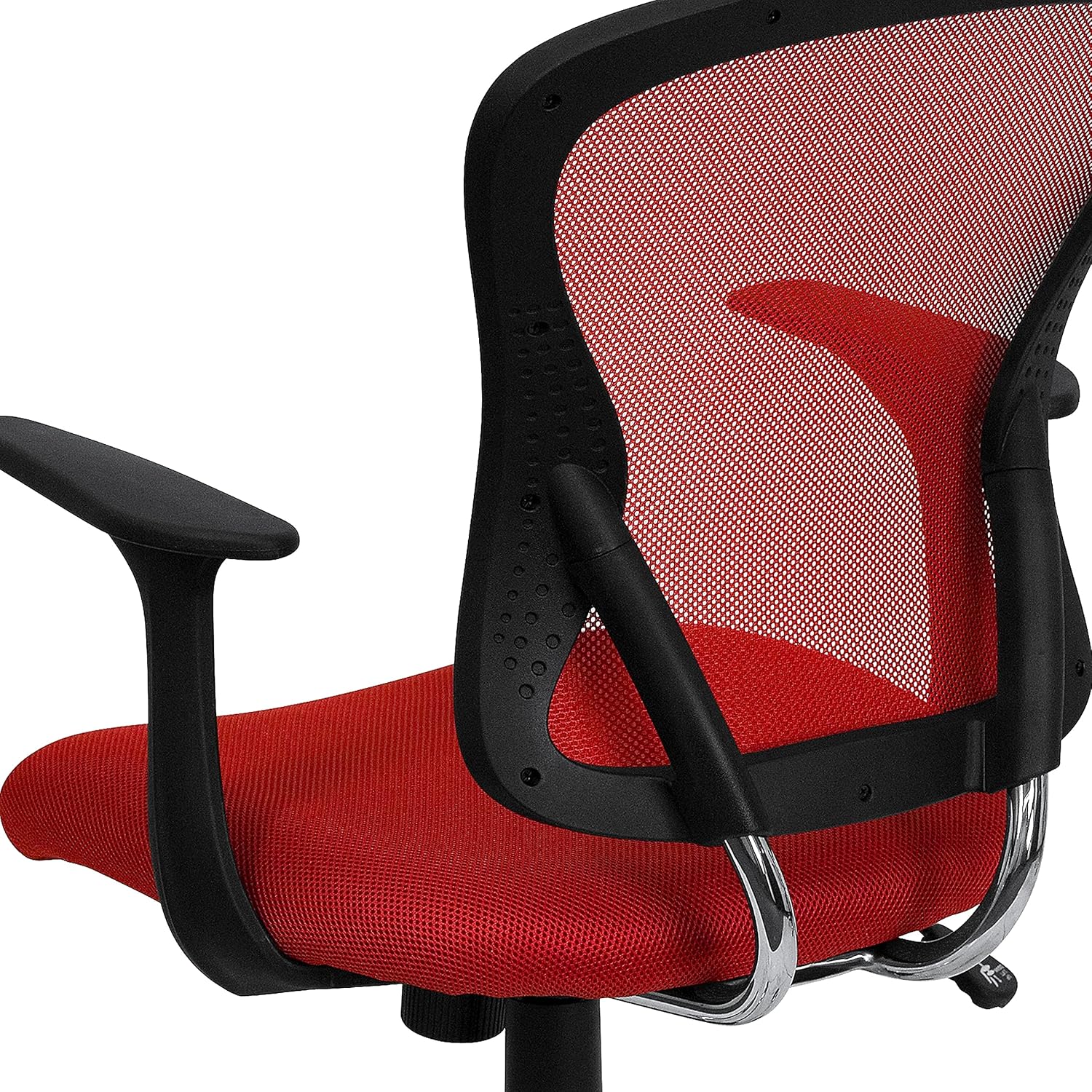 Flash Furniture Alfred Mid-Back Red Mesh Swivel Task Office Chair with Chrome Base and Arms