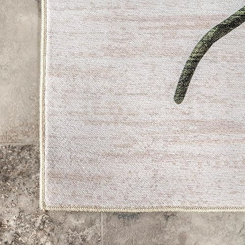 Miniatura 4 de nuLOOM Emmi Leaf - Alfombra lavable a máquina para interiores y exteriores, 4 x 6 pies, color verde