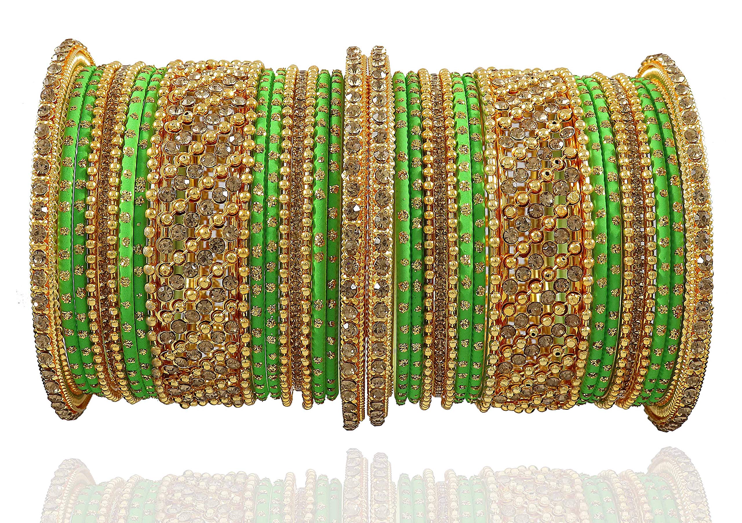 NMII Gold Plated Metal Chuda Bangles Set For Women and Girls | Zircon Stone & Polka Dots | Traditional Chuda Set For Bridal | Womens Bangles | Bangles Set For Women-(Metal Chuda1-Green-2.4) (B07HQMGJNH) Amazon Price History, Amazon Price Tracker