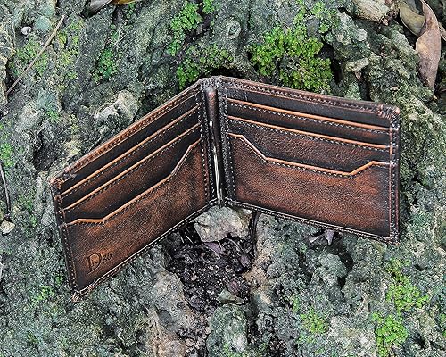 Miniatura 5 de DK86 Mens Deer Slim Wallet with Money Clip Minimalist Bifold Front Pocket wallet for Men RFID Blocking Full Grain Leather with Hand Burnished