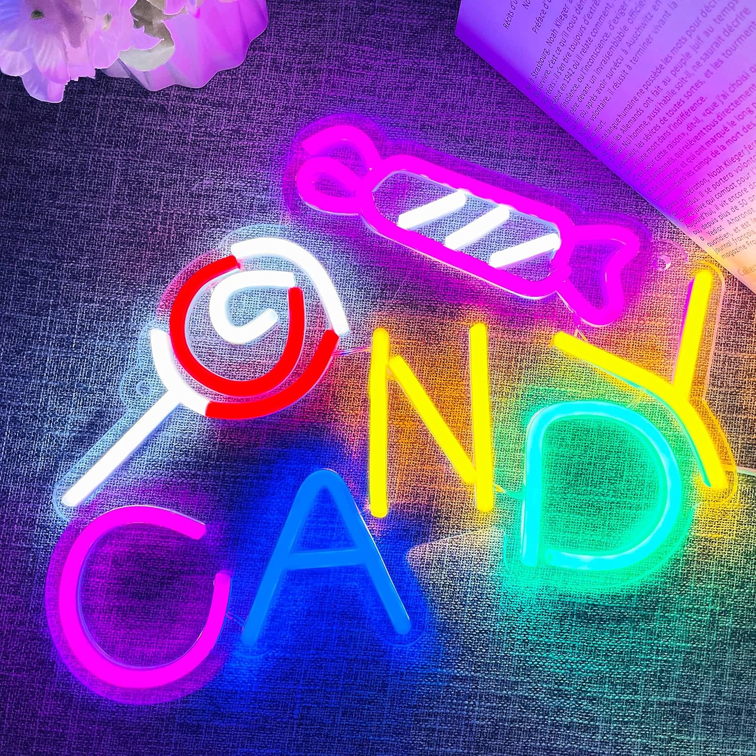Candy Neon Sign for Candy Shop Wall Decor Business LED Sign Lollipop Neon Sign Halloween Home Wall Hanging Decor Party Decoration Gift for Teen Girl Boy (1.Candy)