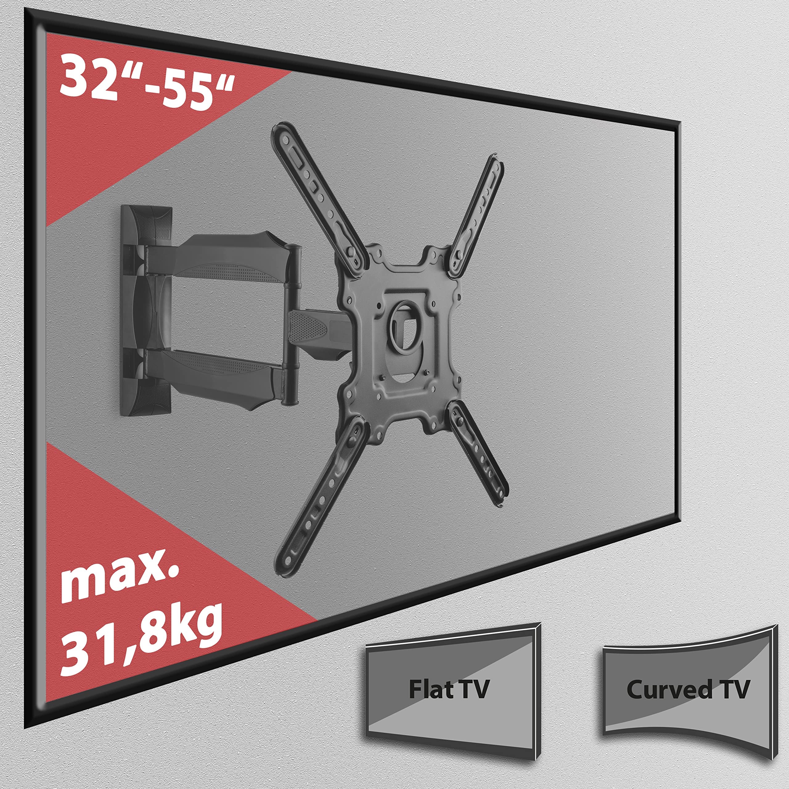 Mount TV Wall Swivel Tilt Extendibile 7-25 kg 23-55 Pollici - Dettaglio