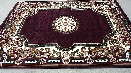 Miniatura 6 de Kingdom Alfombra persa tradicional color borgoña y verde D123 (5 pies 2 pulgadas x 7 pies 1 pulgada)