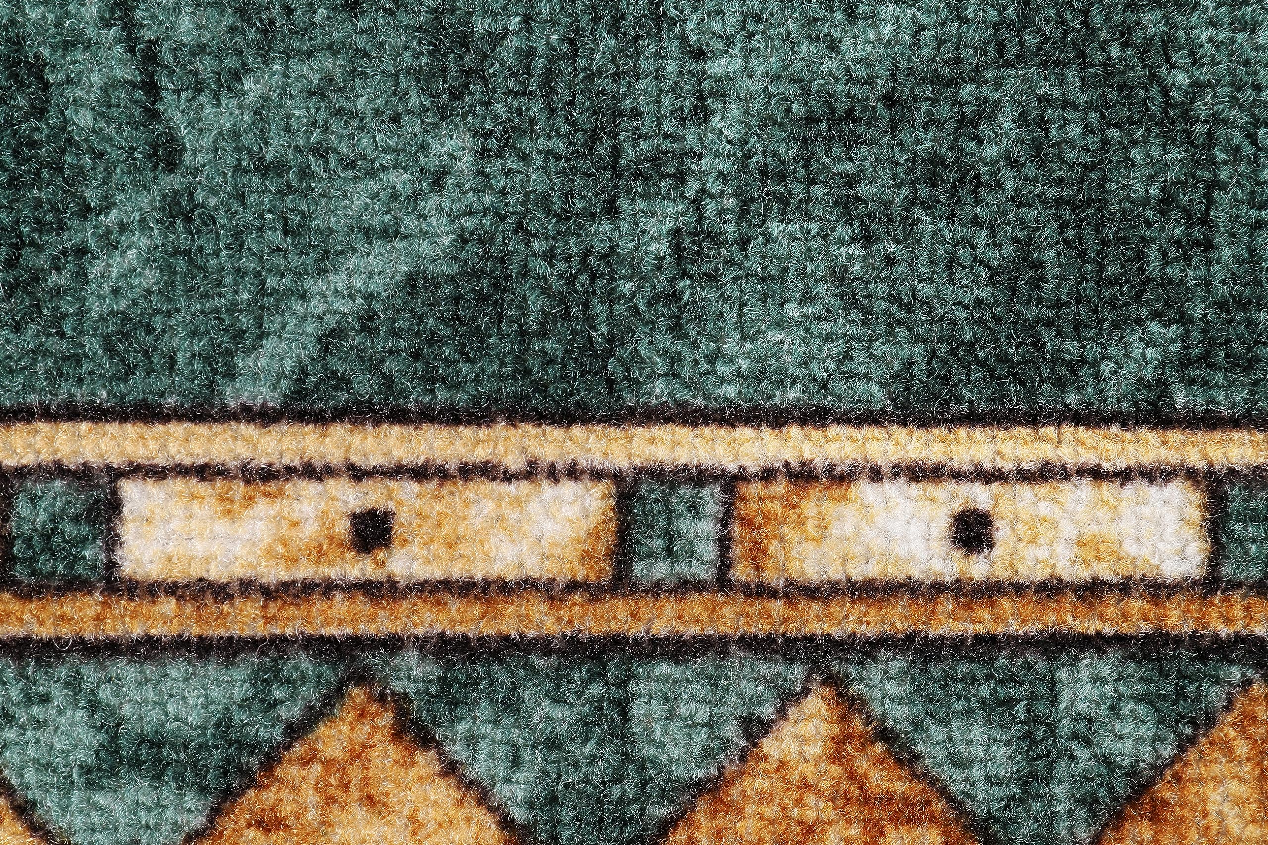 TAPISO Antidérapant Tapis Couloir Long Tapis au Mètre Tapis de Passage Poils Ras Tapis Entrée Cuisine Évier Chambre Escaliers Moderne Vert Marron Géométrique Bordé 67 x 300 cm