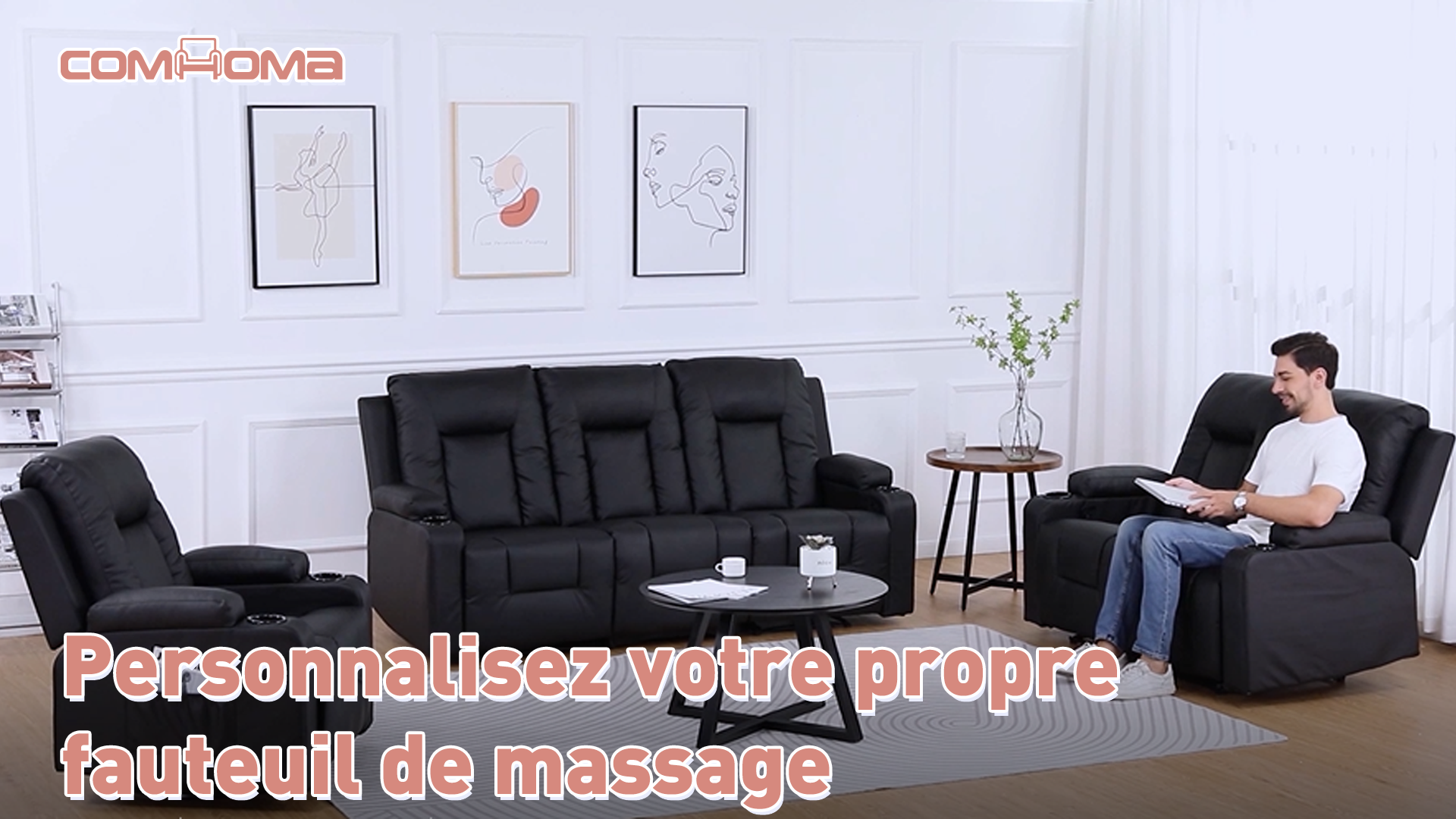 Fauteuil Relax électrique Inclinable Avec Massage Et Lumières LED - Charge 150kg, Cuir Synthétique, Parfait Salon Et Home Cinéma