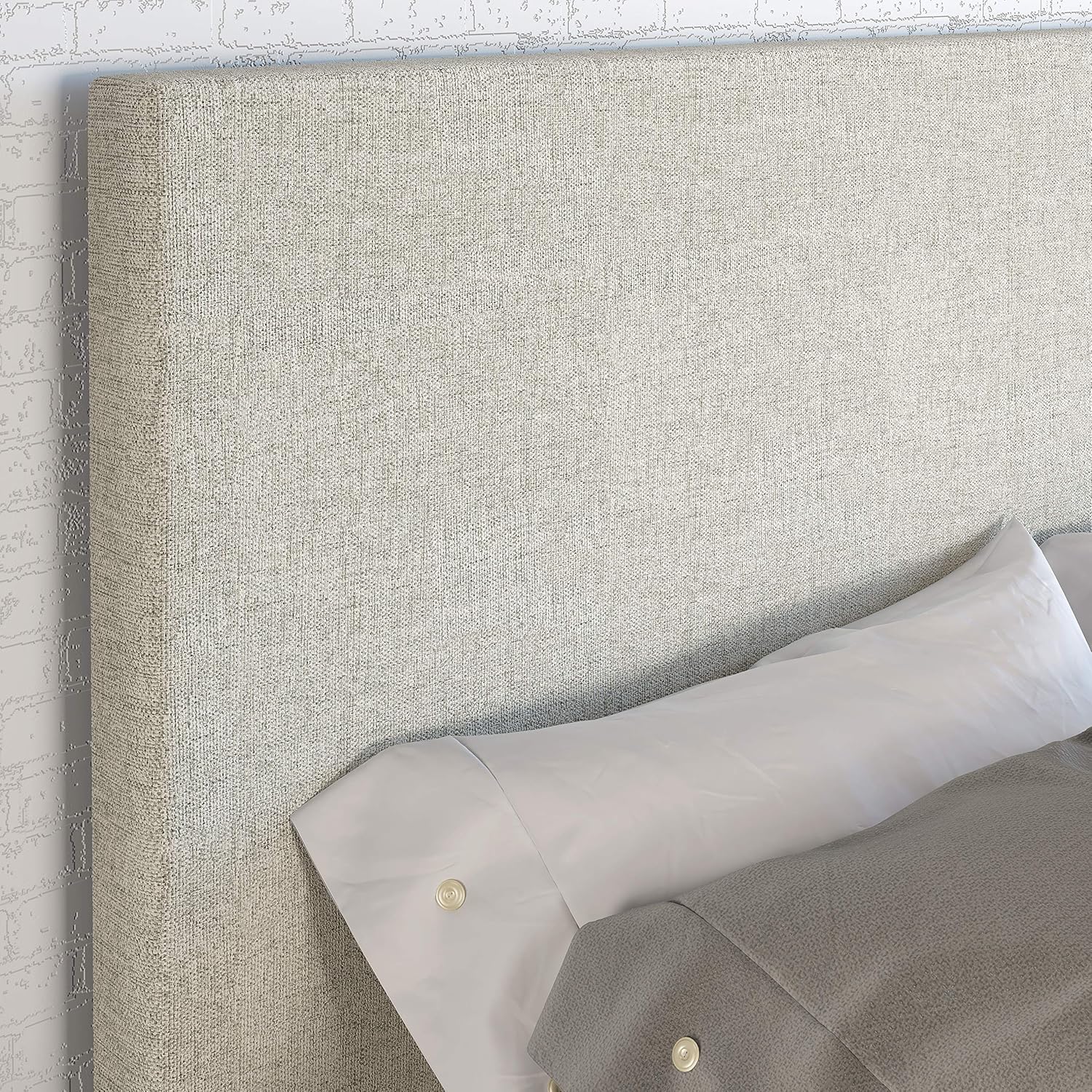 Boyd Sleep Milan White Linen Full Size Fully Upholstered Platform Bed Frame with Adjustable Headboard - Qualified Box Spring or Foundation Required for Use