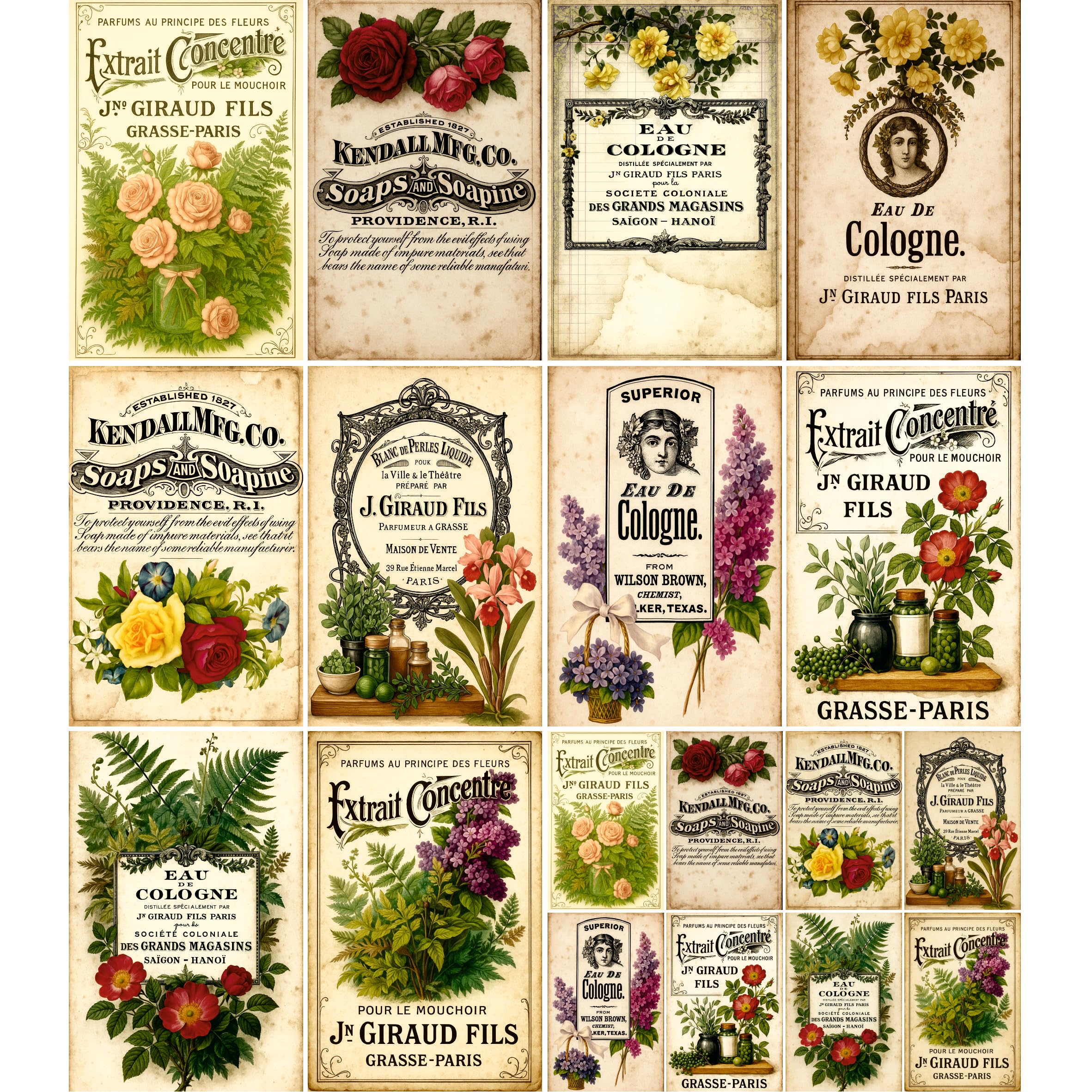 Vintage Parfüm-Etiketten Reispapier, 21 x 27 cm, Decoupage-Papier-Design für Möbel, gemischte Medien, Karten & Handwerk, Decoupage von CRAFT KREATIVELY