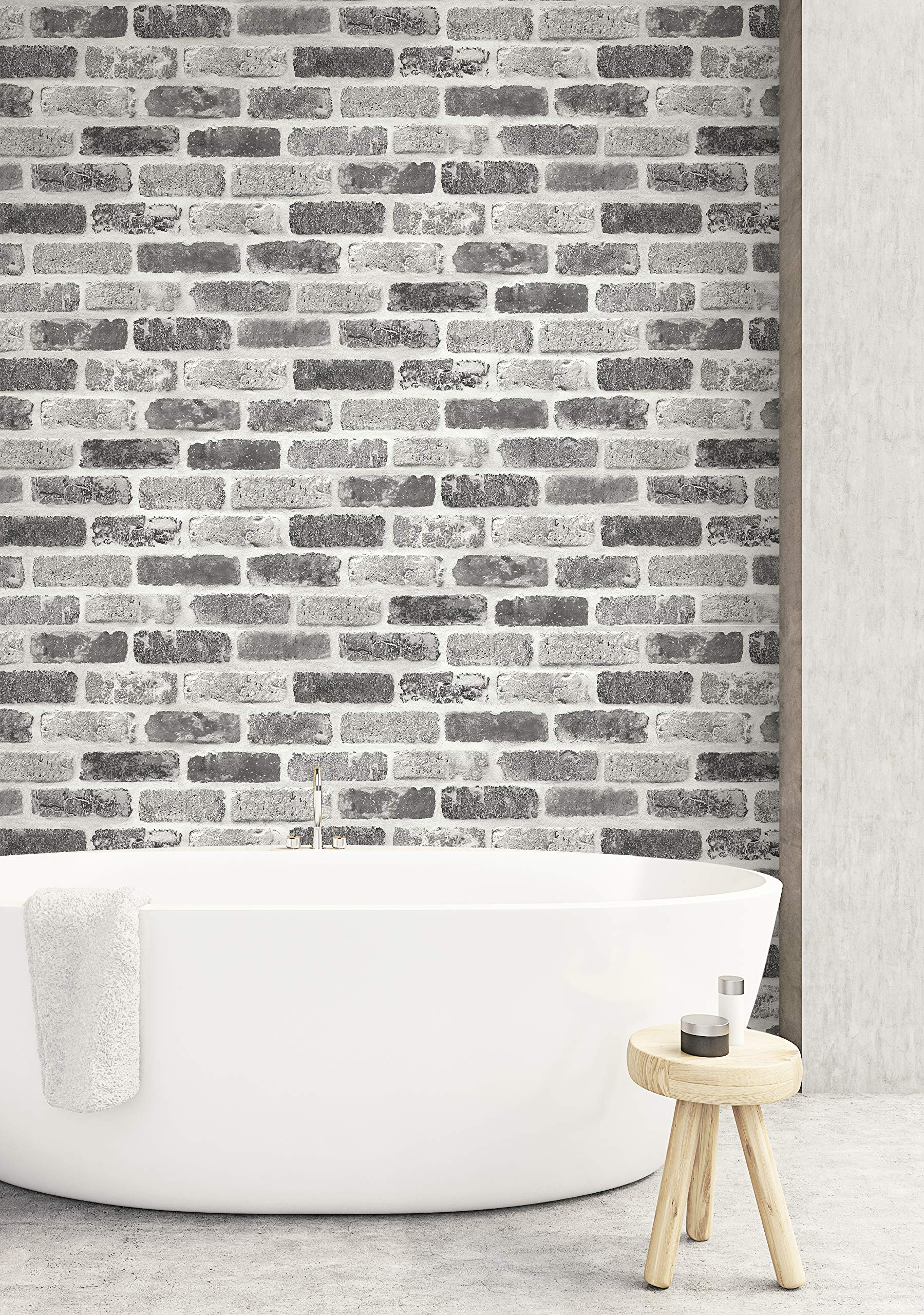 NextWall Papel pintado de ladrillo sintético lavado para despegar y pegar (gris)