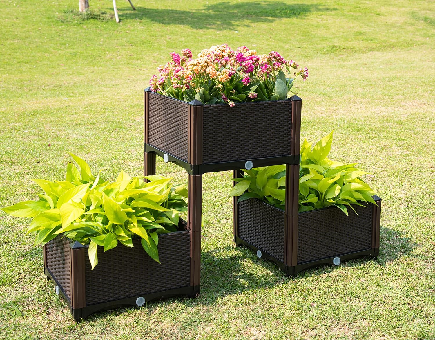 D'vine Dev Planter Raised Beds - Elevated Planter Garden Box with Drainage Plug Raised Garden Beds for Vegetable/Flower/Herb Outdoor Standing Planter Beds Gardening Kit, RGB-3