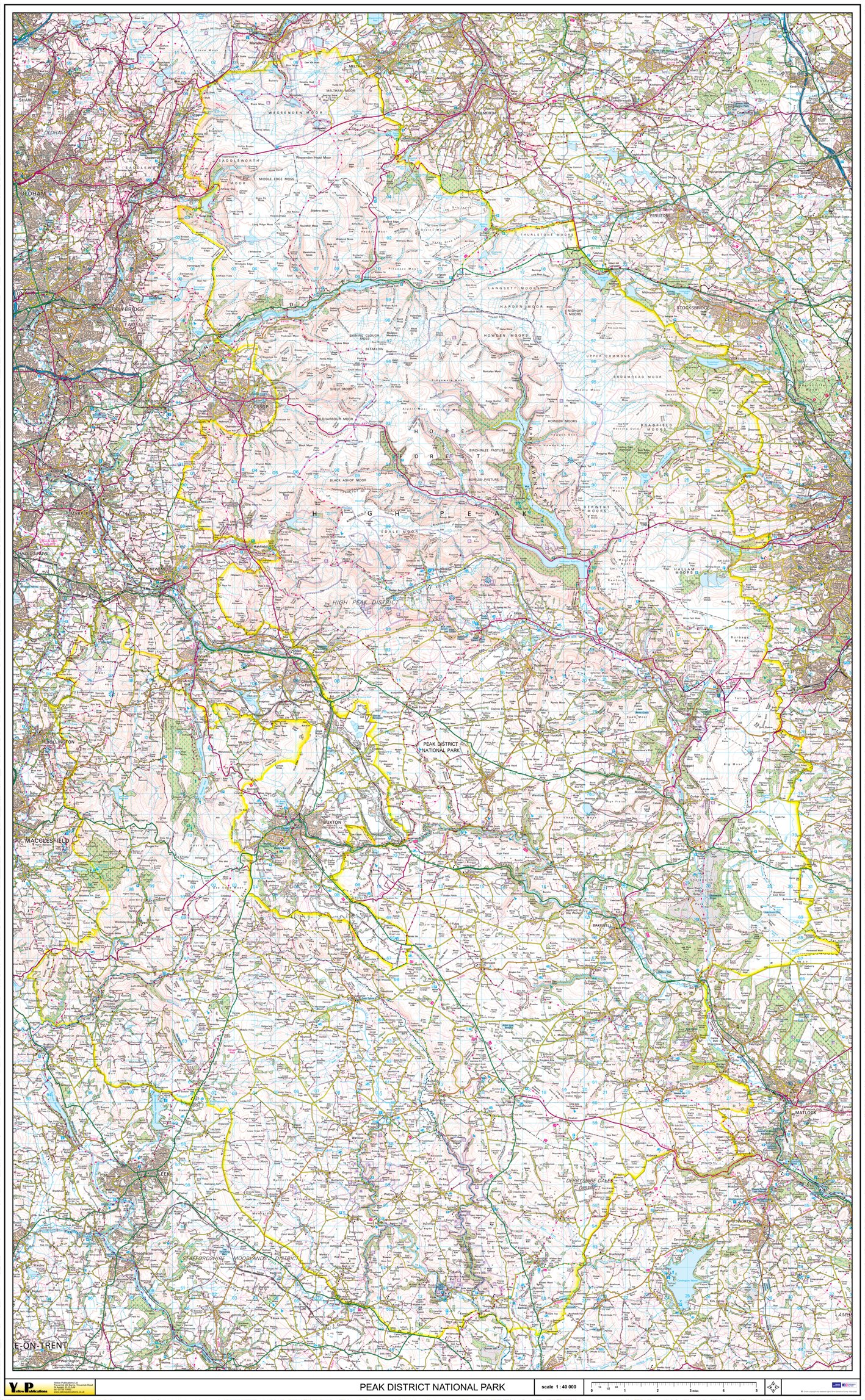 Peak District National Park flat laminated wall map ~ Printed from rescaled OS Landranger data 105cm x 170cm